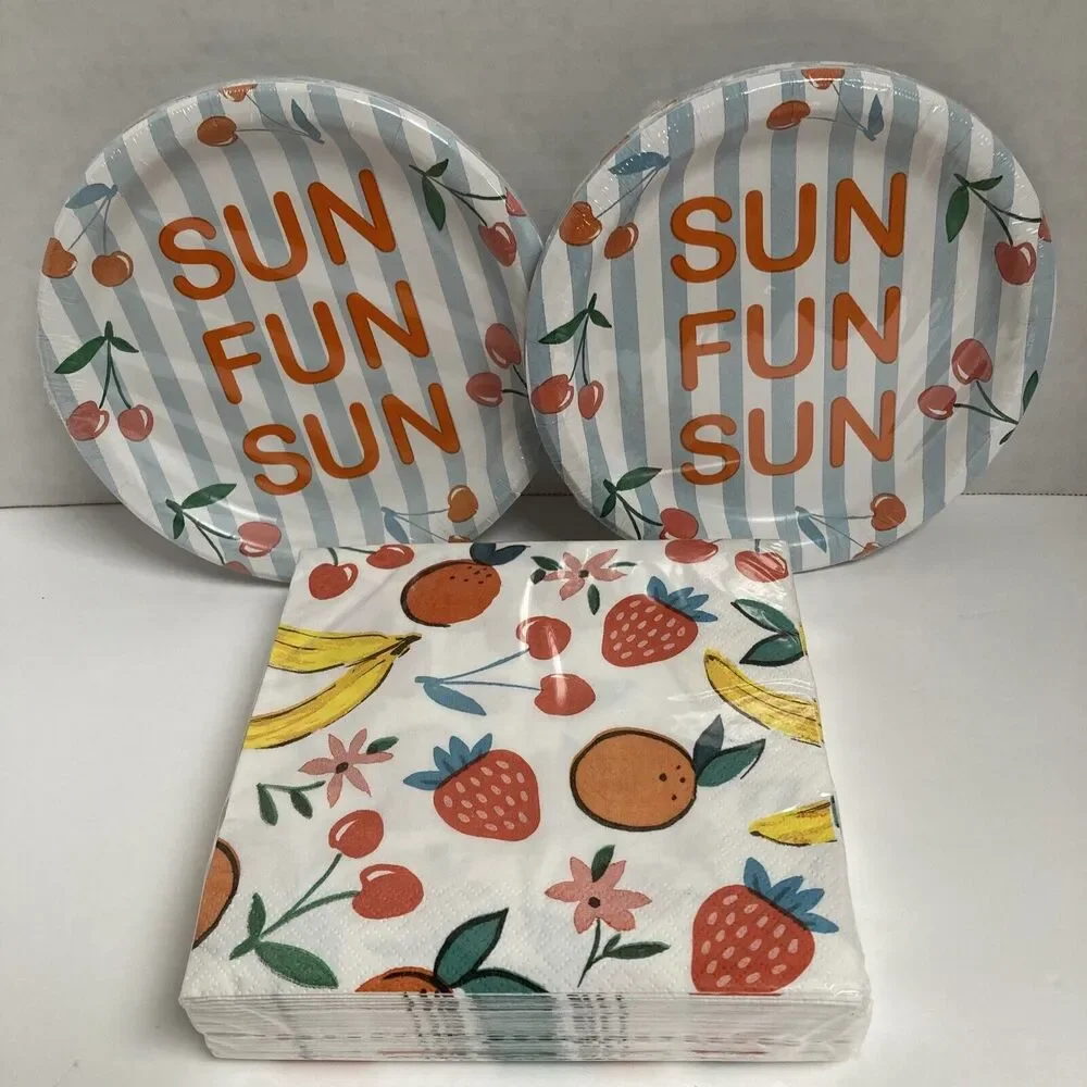 Lunch Paper Plates 7 inch & Napkins 6.5 inch H for Happy 36 of each